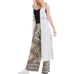 Only LONG DETAILED WAISTCOAT linen blend crochet lace vest cardigan XS